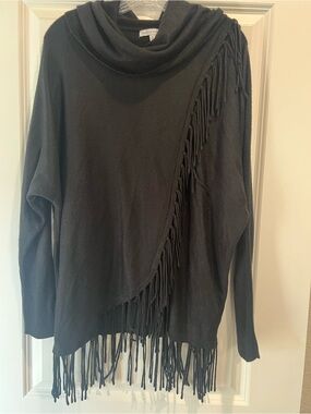 Notations Black Fringe Cowl Neck Sweater